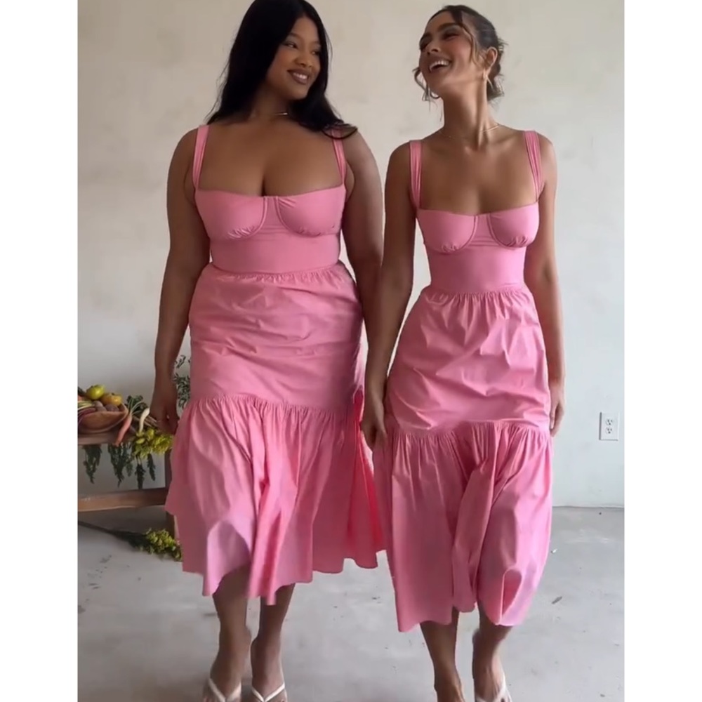 House of CB Elia Pink Romantic Midi Dress Size Small
